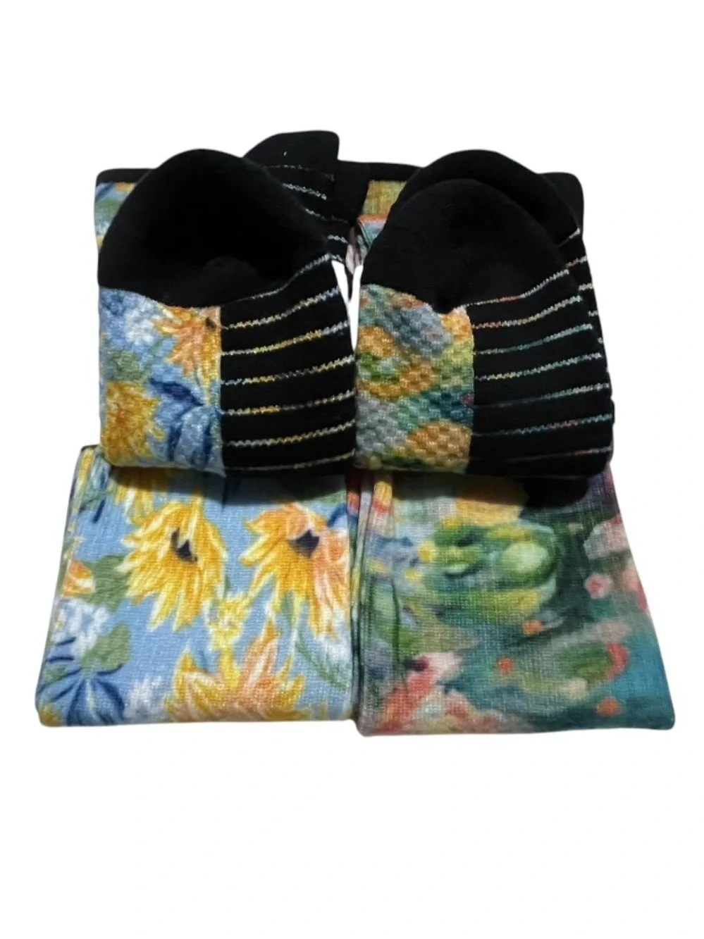 Women’s Floral Knee-High Sock Duo in Blue, Yellow & Pink Sz L/XL